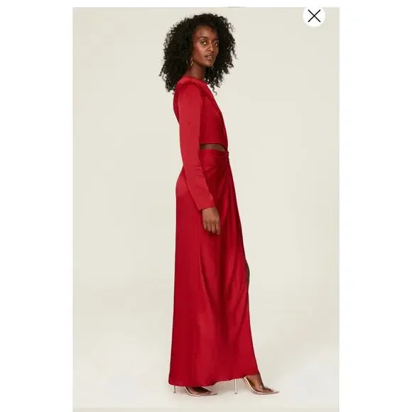 ML MONIQUE LHUILLIER Red Drapey One Shoulder Thigh Grazing Slit Gown size 4